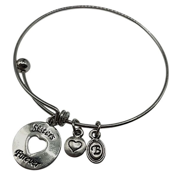 Brighton Sisters Forever Bangle Bracelet Expandable Silver Tone Charm Vintage  - Picture 6 of 16